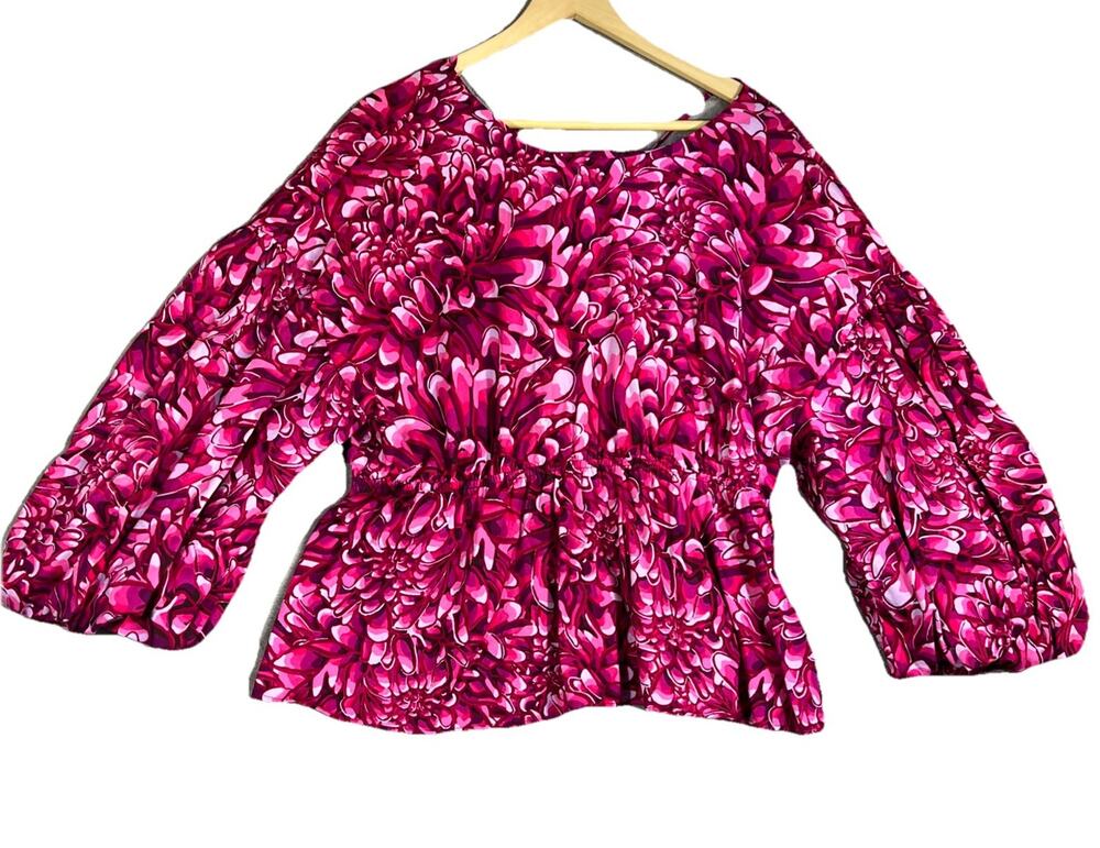 Kika Vargas x Target Blouse XL Pink Floral Bishop Puff Sleeves